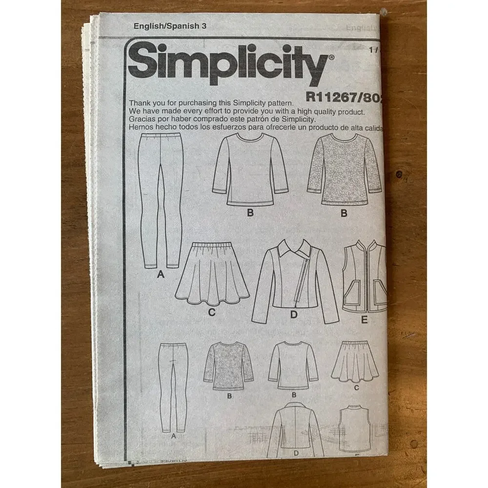 Simplicity Sewing Pattern R11267 Girls Jacket Vest Skirt Size 3 - 6 UNCUT